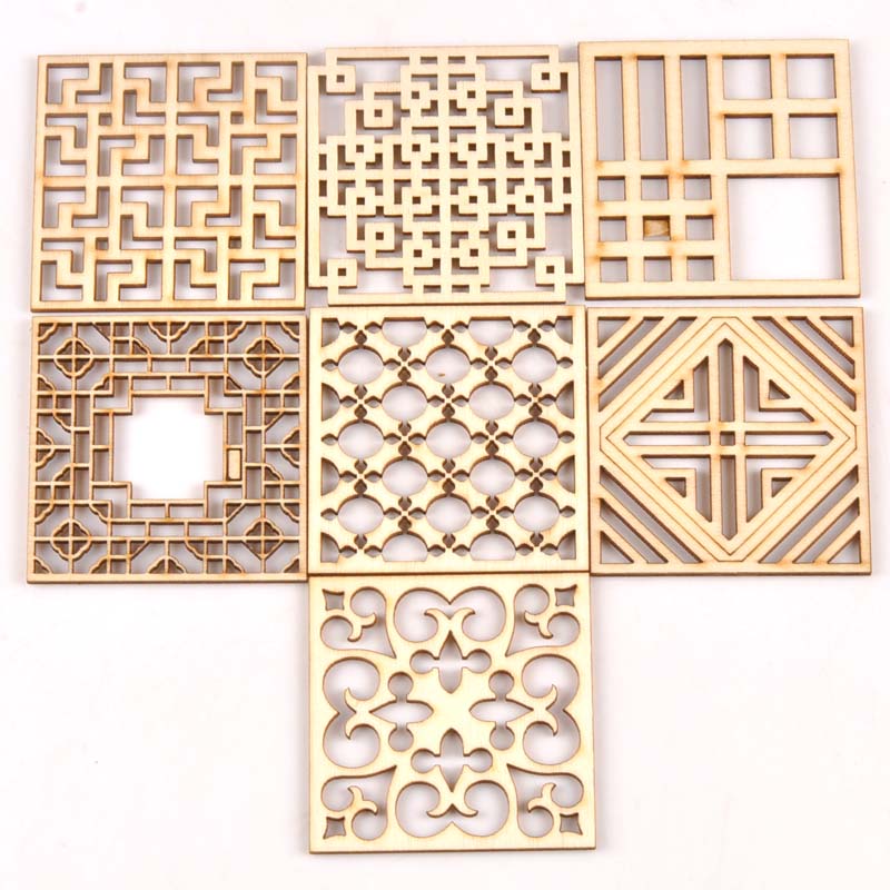 Embellishments For Scrapbooking - 5Pcs/set Wood Handicraft hollow square DIY