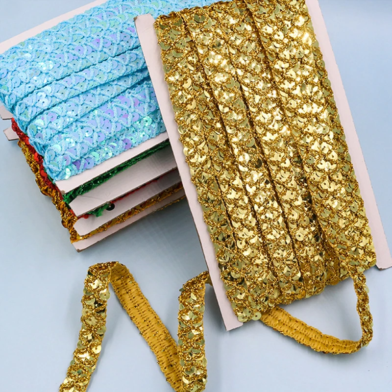 Lace Ribbon Trim - 10m Gold and Silver Sequined Lace
