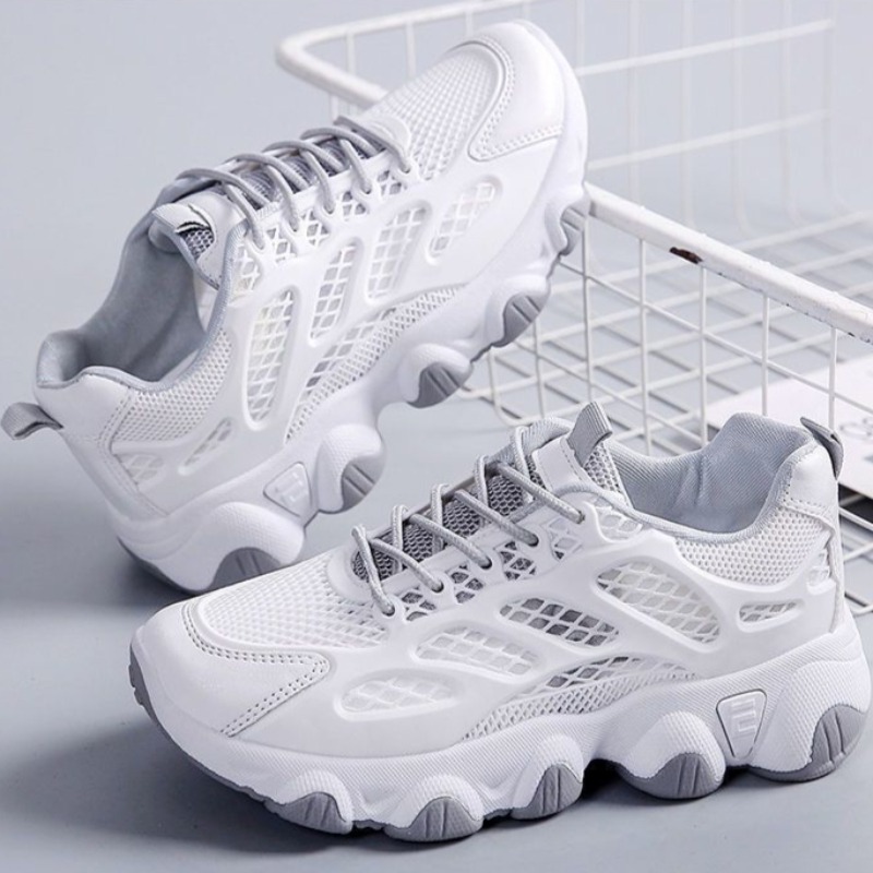 Guipure Lace Panel - Breathable Mesh Chunky Sneakers Outdoor Sports