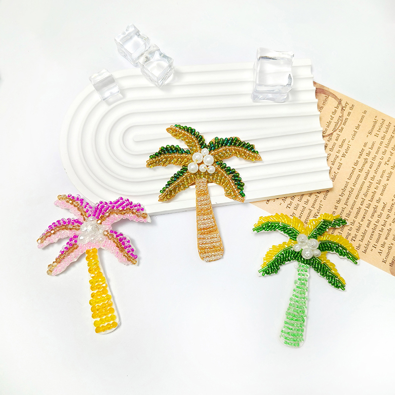 Craft Embellishments - 1Pc 3D Coconut Tree Beaded Patch