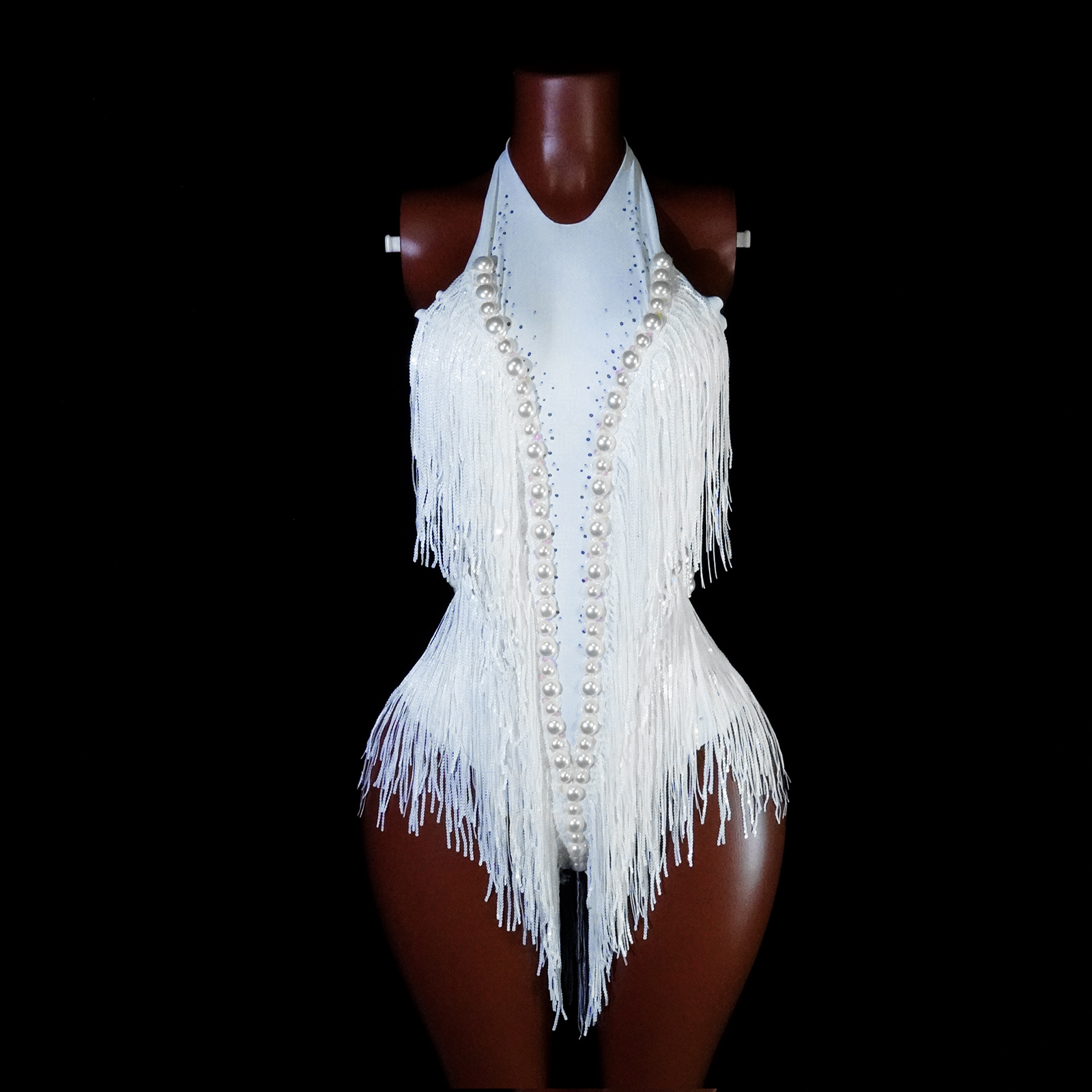 Rhinestone Banding Trim - Sexy Sparkling Rhinestones White Round Neck