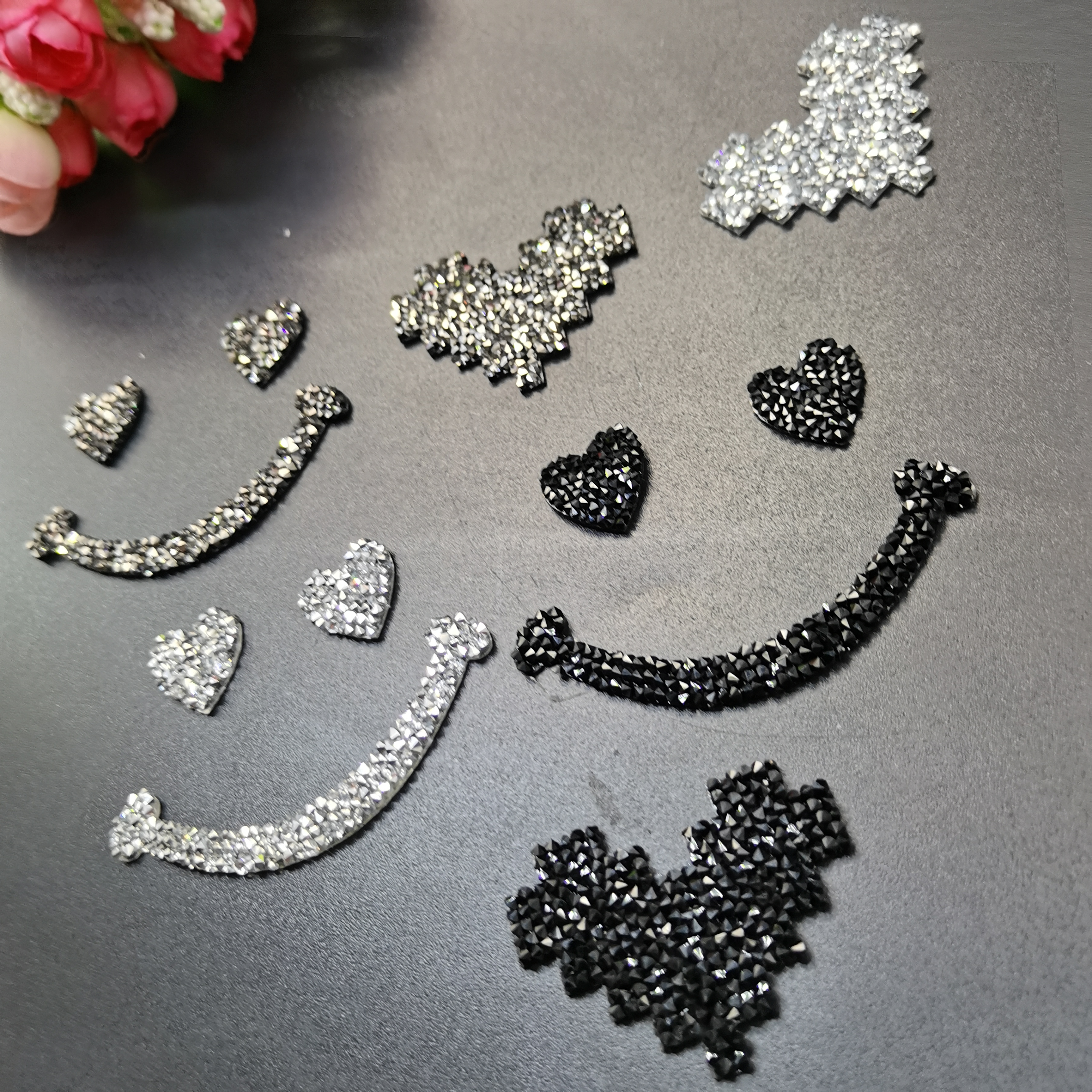 New 3colors Glitter Heart Smil - Hotfix Rhinestone Sheet review and price