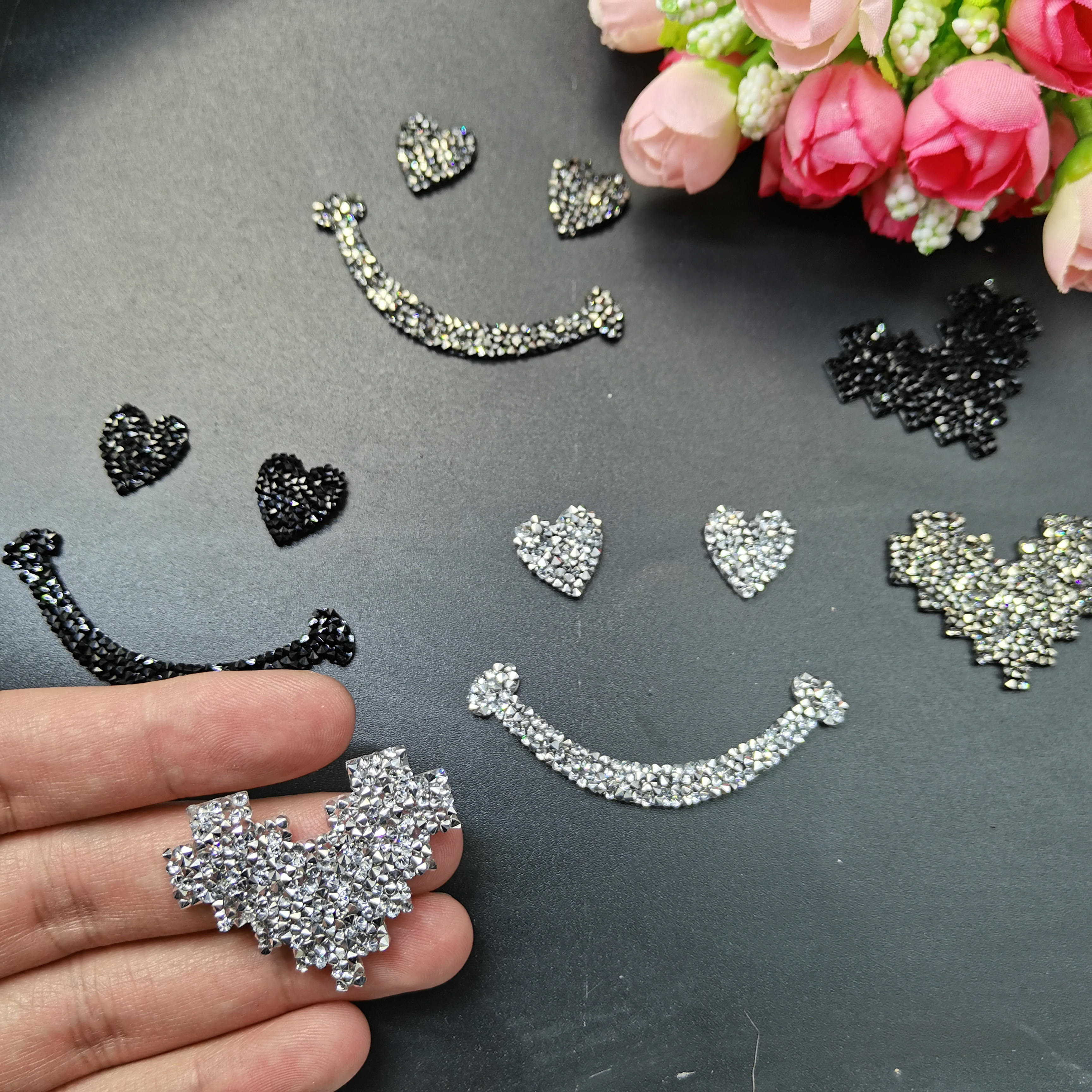 New 3colors Glitter Heart Smil - Hotfix Rhinestone Sheet review and price
