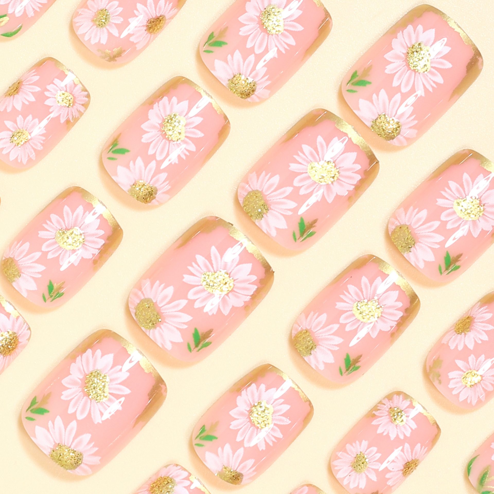 Short Square fake nails golden - Embroidery Embellishments review and price