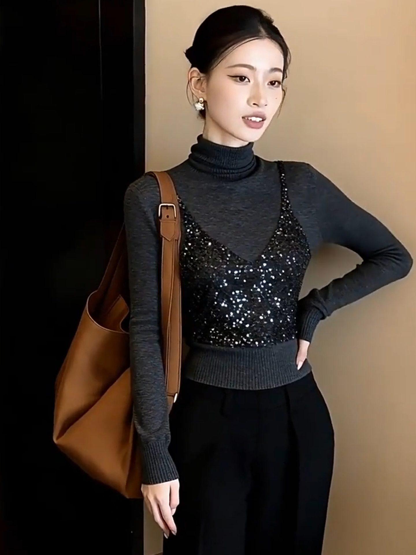 Chic High Neck Sparkling Sequi - Sequin Fabric Panel review and price