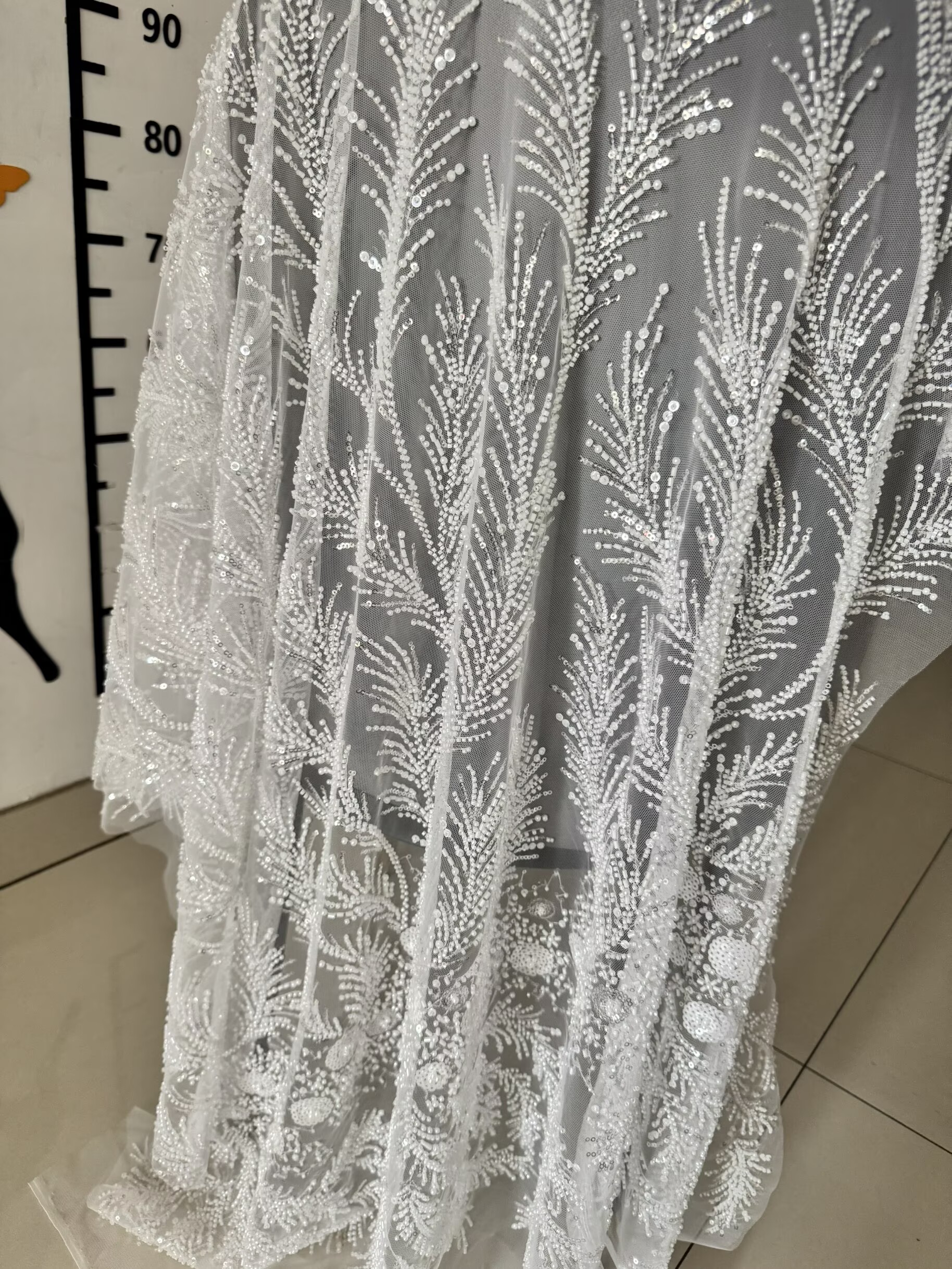 White Beaded Pearl Crystal Seq - Crystal Mesh Fabric review and price