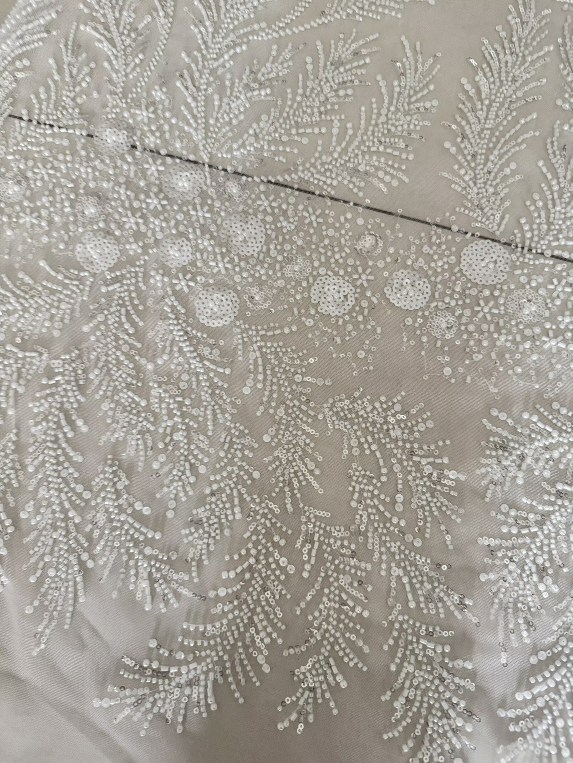 White Beaded Pearl Crystal Seq - Crystal Mesh Fabric review and price